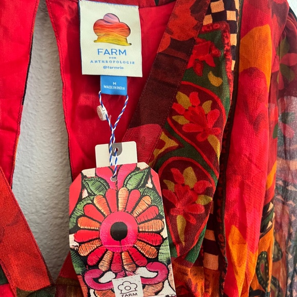 NWT Farm Rio x Anthropologie Lined Blouse Size M Red V Neck Tie Beaded Tassels - Picture 6 of 12